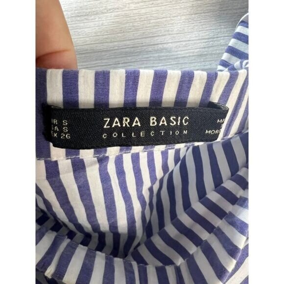 Blue & White Striped Off-Shoulder Crop Top By Zara Basic Collection With Long Sl - Picture 5 of 7